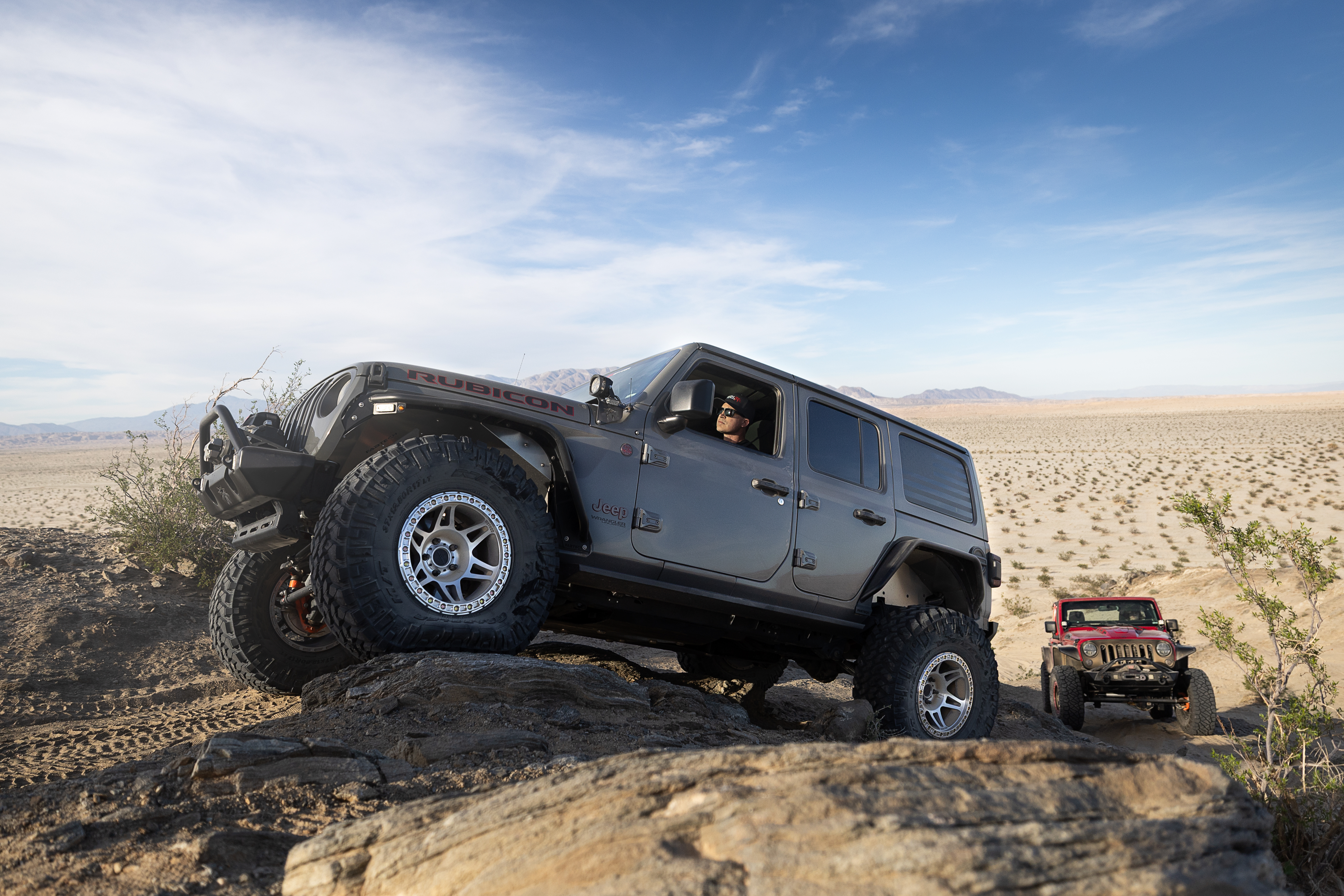 Poison Spyder Nightshade JL Wrangler Rubicon on a desert trail in Ocotillo