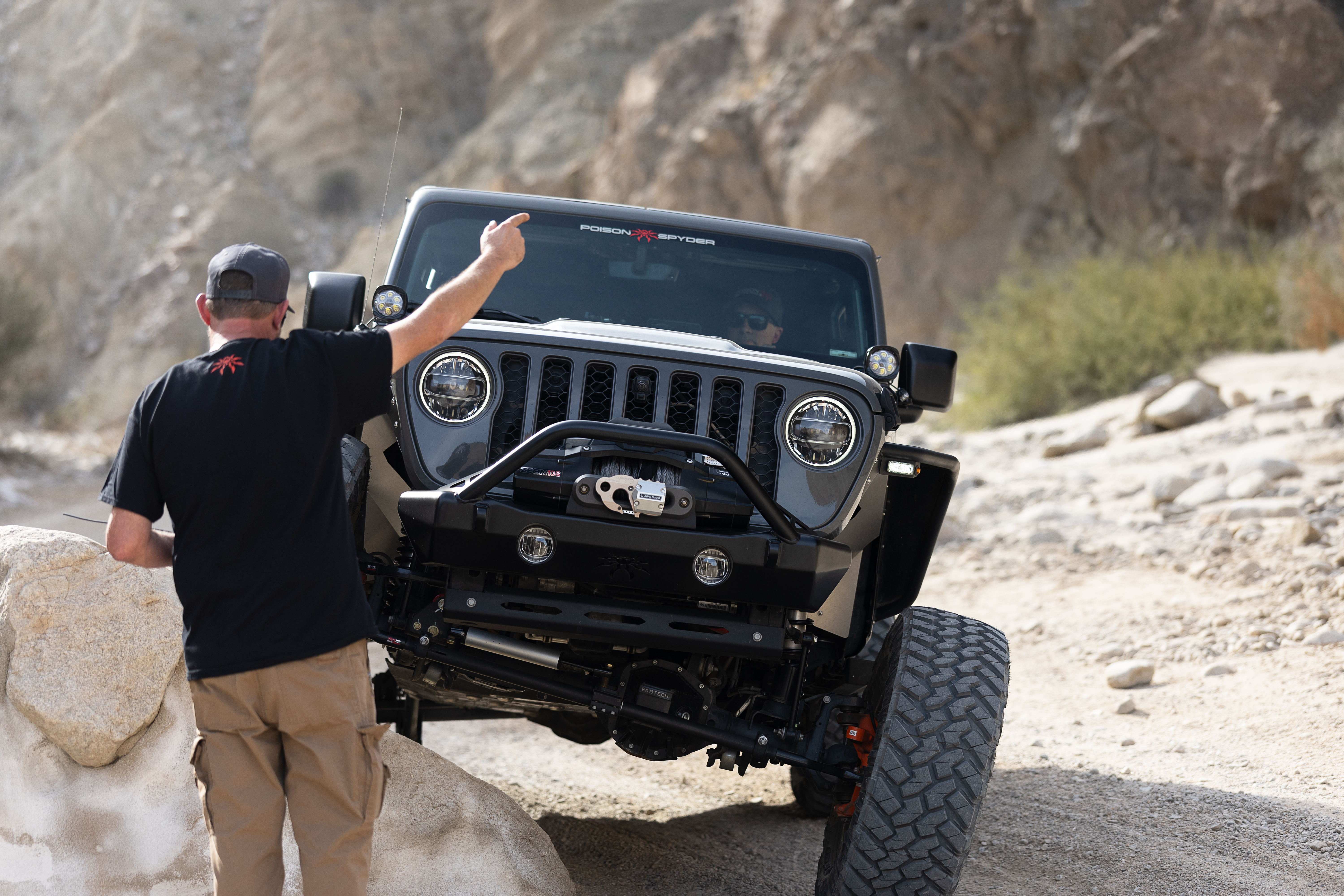 Poison Spyder Nightshade Jeep Wrangler Rubicon in Sting Gray in the desert